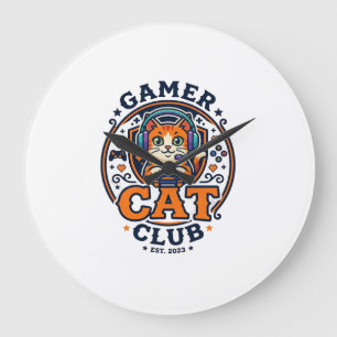 Grande Horloge Ronde Idée cadeau chat de gamer - Club Chat Gamer_1