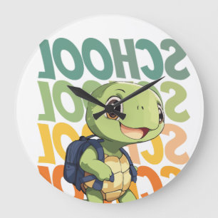Grande Horloge Ronde idée cadeau jolie petite tortue pour la rentrée sc