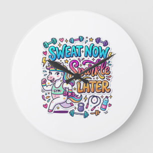 Grande Horloge Ronde Idée Cadeau Licorne Sweat Maintenant Brille Plus T