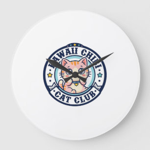 Grande Horloge Ronde Idée de cadeau de maman chat chibi kawaii - Kawaii