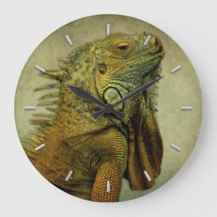 Grande Horloge Ronde Iguana verte