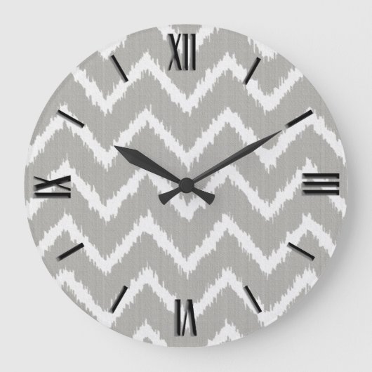 Grande Horloge Ronde Ikat Chevrons - gris argent et blanc (Recto)