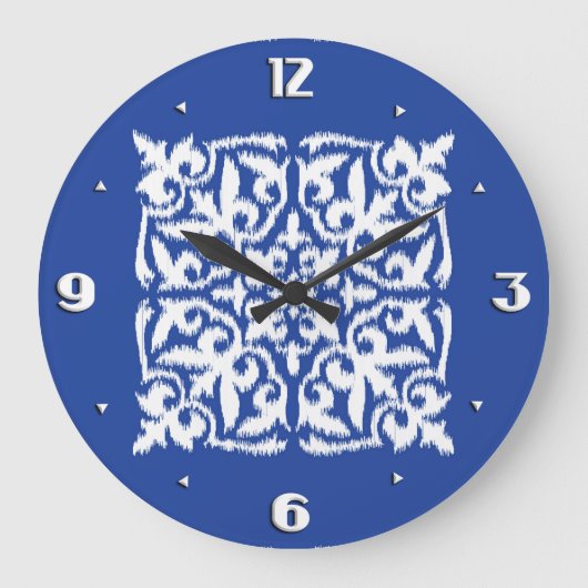 Grande Horloge Ronde Ikat damask pattern - cobalt bleu et blanc (Recto)