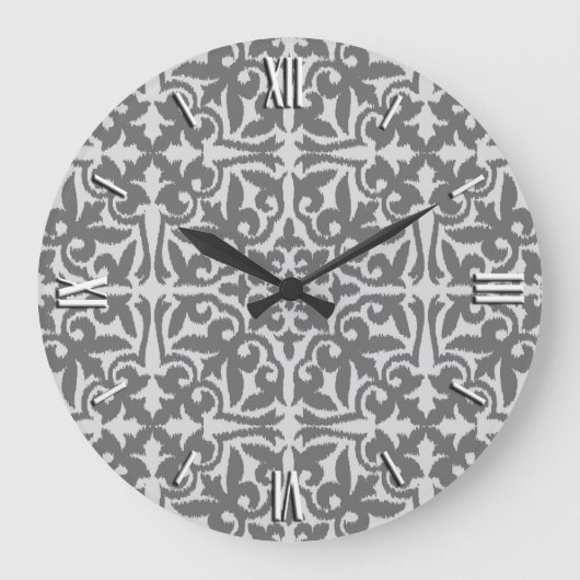 Grande Horloge Ronde Ikat damask pattern - gris clair et gris moyen (Recto)