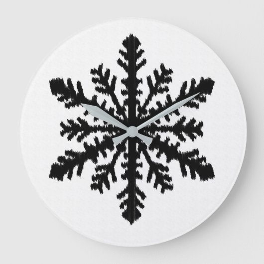 Grande Horloge Ronde Ikat Snowflake - Blanc et noir (Recto)
