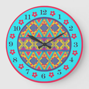 Grande Horloge Ronde Île Boho Tribale