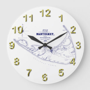 Grande Horloge Ronde Île de Nantucket MA Carte Vintage Bleu Marine