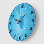 Grande Horloge Ronde Illinois State Silhouette Blue Starburst (Angle)