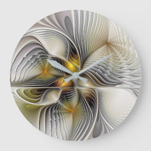Grande Horloge Ronde Illusion d'optique abstrait 3D fractal avec profon