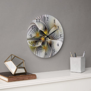 Grande Horloge Ronde Illusion d'optique abstrait 3D fractal avec profon