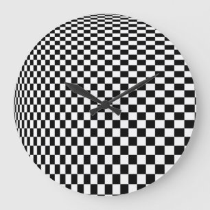 Grande Horloge Ronde Illusion optique Vérificateurs noir et blanc