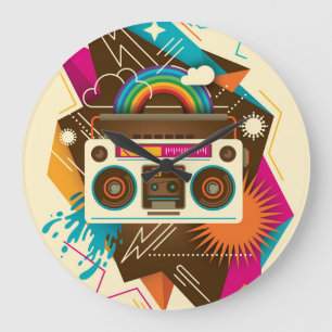 Grande Horloge Ronde Illustration Abstraite de la radio Vintage colorée
