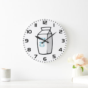 Grande Horloge Ronde Illustration Carton de lait de vache laitière cuit