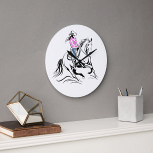 Grande Horloge Ronde Illustration de cowgirl occidentale à cheval