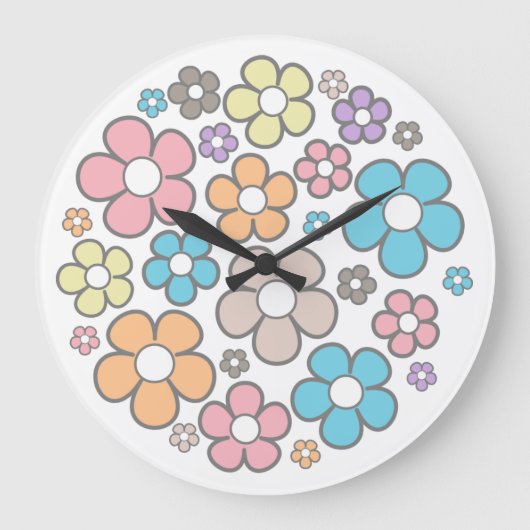 Grande Horloge Ronde Illustration de fleur simple (Recto)