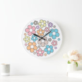 Grande Horloge Ronde Illustration de fleur simple (Maison)