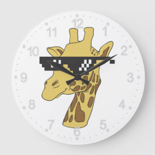Grande Horloge Ronde Illustration de girafe amusante avec lunettes de s