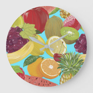 Grande Horloge Ronde Illustration de motif de fruits tropicaux mixtes