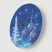 Grande Horloge Ronde Illustration De Noël Blanc Et Bleu (Angle)
