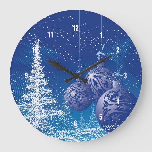 Grande Horloge Ronde Illustration De Noël Blanc Et Bleu (Recto)