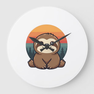 Grande Horloge Ronde Illustration de paresseux vintage Art animal rétro