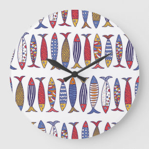 Grande Horloge Ronde Illustration de poisson mignon : Enfants Arrière -
