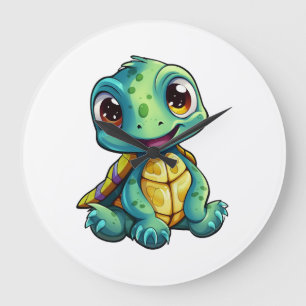 Grande Horloge Ronde Illustration de tortue de dessin animé Copie Copie