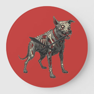 Grande Horloge Ronde Illustration d'horreur de chien zombie non mort