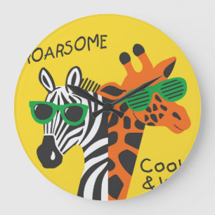 Grande Horloge Ronde Illustration du dessin animé de la cool Zebra Gira
