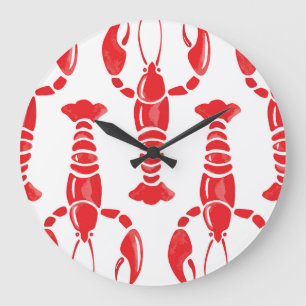 Grande Horloge Ronde Illustration du homard : Aquarelle incolore