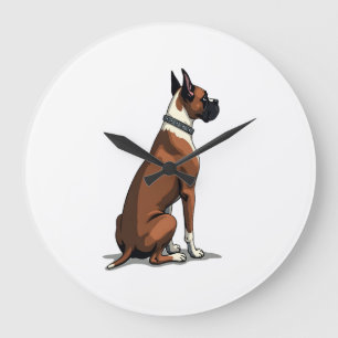 Grande Horloge Ronde Illustration d'un Boxer Vintage vu de dos Marron W