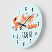 Grande Horloge Ronde Illustration graphique des renards orange mignons (Angle)