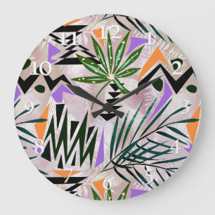 Grande Horloge Ronde Illustration hawaïenne tropicale brillante,