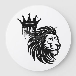 Grande Horloge Ronde Illustration majestueuse du roi Lion - Puissant Wi