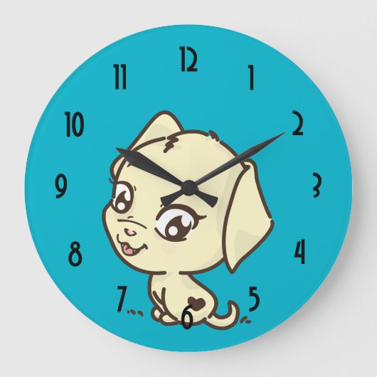 Grande Horloge Ronde Illustration mignonne de chiot (Recto)