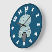 Grande Horloge Ronde Illustration mignonne de robot (Angle)