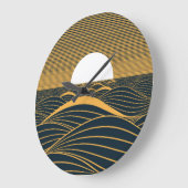 Grande Horloge Ronde Illustration stylisée du soleil-lune, mer sombre. (Angle)
