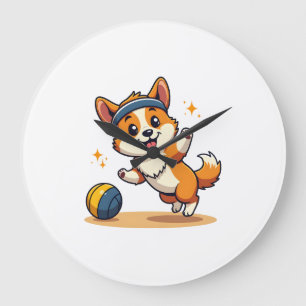 Grande Horloge Ronde Illustration vectorielle de chien de volley-ball C