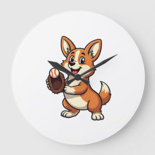 Grande Horloge Ronde Illustration vectorielle de dessin animé corgi chi