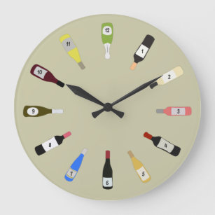 Grande Horloge Ronde Illustrations de bouteilles de vin pour les amateu