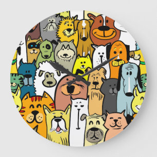 Grande Horloge Ronde Illustrations de chiens et chats Animés