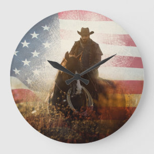 Grande Horloge Ronde Image de cowboy du Jour de l'Indépendance.