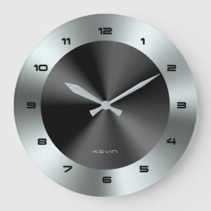 Grande Horloge Ronde Image of Black & Silver & Metallic Stainless Steel