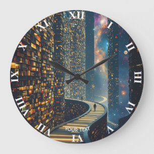 Grande Horloge Ronde Imaginaire Belle Bibliothèque Escaliers Espace