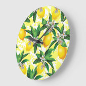 Grande Horloge Ronde Imaginaire citron : Motif Floral Créatif (Angle)