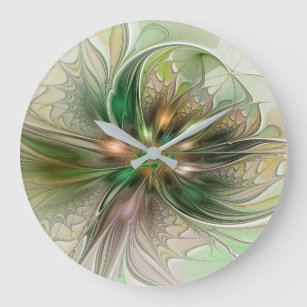 Grande Horloge Ronde Imaginaire coloré Moderne Fleur Fractale Abstraite