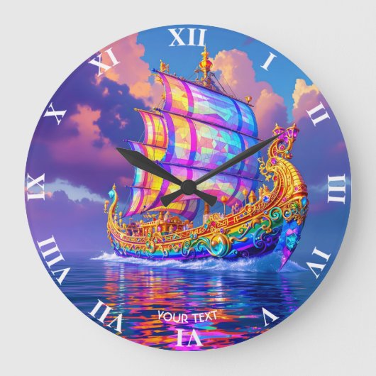 Grande Horloge Ronde Imaginaire Couleurs arc-en-ciel mignon navire (Recto)