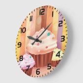 Grande Horloge Ronde Imaginaire Cupcake Douceurs colorées (Angle)