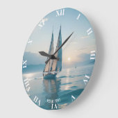 Grande Horloge Ronde Imaginaire Cute Boat Sea Sun (Angle)
