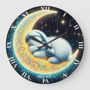 Grande Horloge Ronde Imaginaire Cute Bunny Crescent Lune